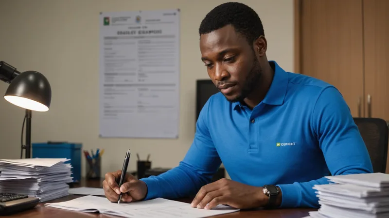 Nigerian SME importer reviewing import documentation forms at desk